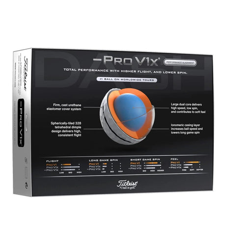 Titleist Pro V1x Left Dash Performance Alignment Golf Balls - Black